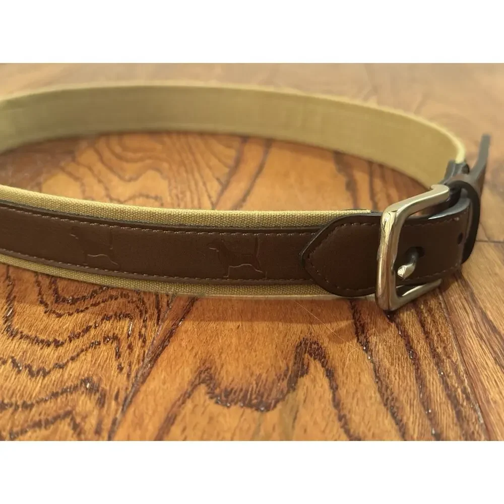 Belt Boys Large 30-32 Men's Small Khaki Brown Silver Tone Buckle Dogs Stamped
